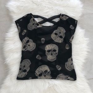 Sheer Tribal Skull Blouse w/ Open Back, size S